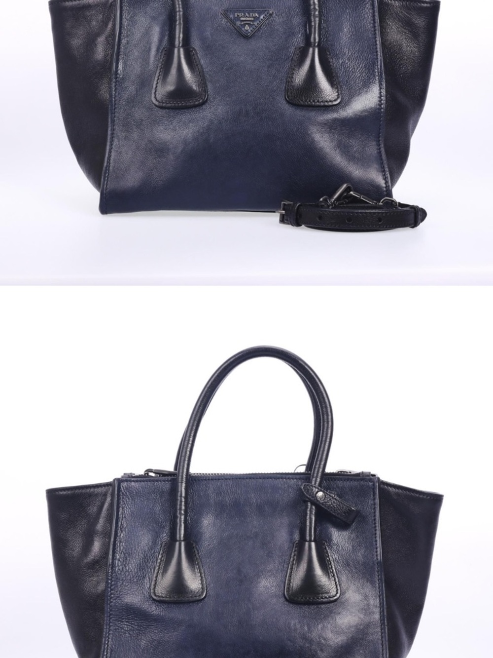 Prada Navy and Black Leather Top-Handle Tote - Picture 1 of 11